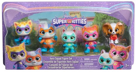 Just Play Disney Junior SuperKitties Heldenteam, 5-teiliges Figurenset, 5 cm große Sammelfiguren, Kinderspielzeug ab 3 Jahren