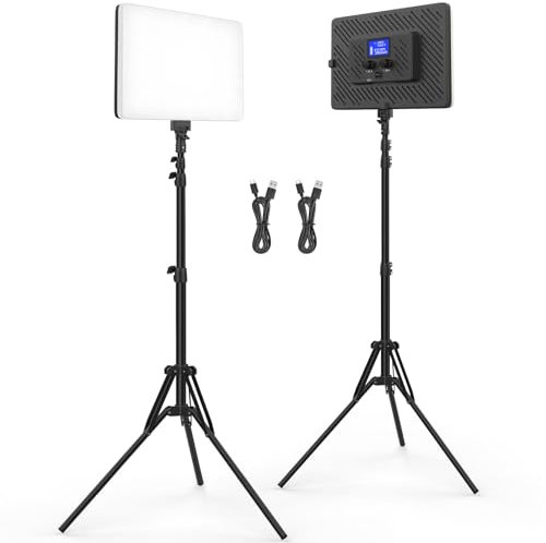 Obeamiu 2 Pack Photography Lighting Kit with 73'' Tripod Stand, 20W Led Video Light Panel Built-in 2*4000mAh/7.4V Studio Lights 2500-8500K for Video Recording/Content Creation/Game Live Streaming Zoom
