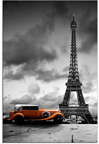 decomonkey - Tableau Acoustique Architecture 60x90 1 Pièce - Impression sur Toile Décoration Maison Isolation Phonique Déco Bureau Nuages photographie automobile ciel paris voitures tour eiffel