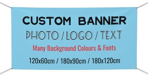 Personalised Banners with Photo, Logo, Text Custom Banner Flag with 4 Eyelets Customised Backdrop Celebration Decoration for Birthday, Graduation, Wedding, Event, Baby Shower, Business, 120x60cm