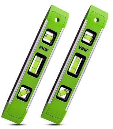 9 Inch Torpedo Level, Magnetic Bubble Level with 45°/90°/180° Bubble Vials, Shock Resistant Leveler Tool for Measuring (2)