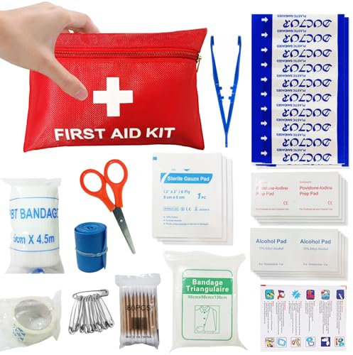 QILUCKY Mini First Aid Kit, 124PCS Small Travel Emergency First Aid Kit, Portable for Home, Travel, Cycling, Hiking, Camping, Office