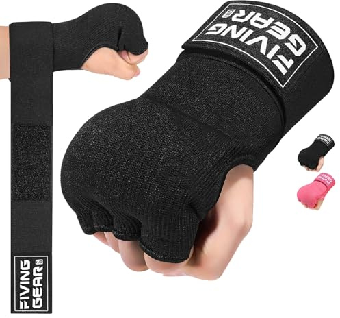 Boxing Hand Wraps Innenhandschuhe， Gel Innenhandschuhe Boxen MMA Muay Thai Training， Halbfinger，Elastische Bandagen，Unter Handschuhen, Faustschutz, Muay Thai, Kickboxen, MMA, Kampfkunst (schwarz, L)