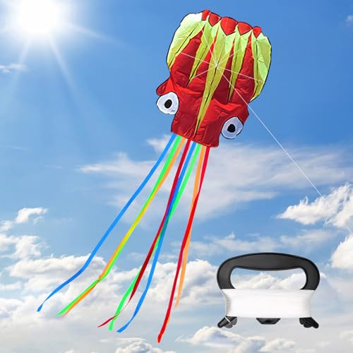 XIMEY Aquilone, 5.5m Polpo, Grande, Aquilone Professionale Adulti con Coda Lunga, Arcobaleno (Verde e nero) per Bambini 8 Anni