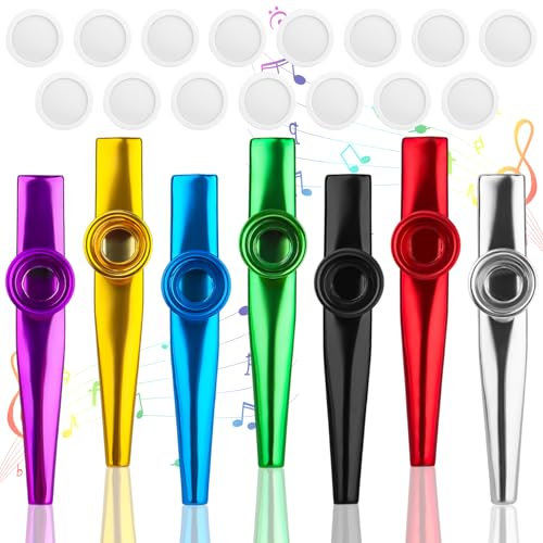 7 Stück Kazoo Instrument mit 15 Austauschbaren Membran, ELEPRUC Aluminiumlegierung Metall Kazoo, Nasenflöte, Kazoo Bunt Set Geeignet fur Erwachsene und Musikanfänger Kinder Party Favors Geschenke