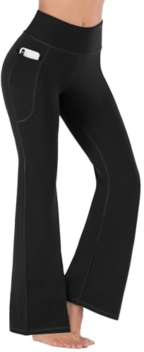 Zhiaek Pantalon Yoga Femme Fluide Taille Haute Legging de Sport Bootcut de Jogging avec Poches Pantalon Patte D'elephant pour Pilates Sport Fitness Loisirs Travailler