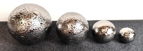 Generisch Dekorative Schwimmkugeln aus Keramik, 4er Set, Silber mit Blumenmuster, Verschiedene Größen