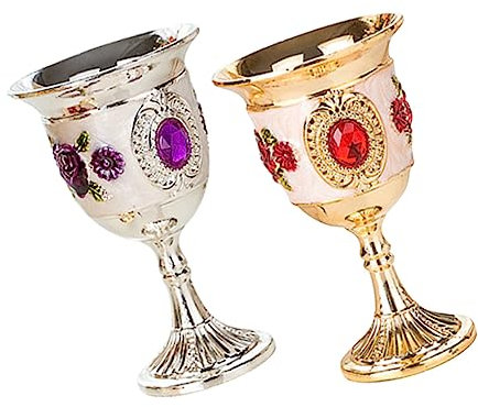 KICHOUSE 2 Pièces Verre à Vin Blanc Gobelet Médiéval Tasses Calice De Vin Gobelet Calice Royal Verres à Vin Gothiques Verres à Vin à Pied Court Golden Alliage