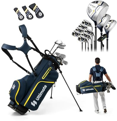 GYMAX komplettes Herren Golfschläger Set, 13-teiliges Golfschlägerpaket mit Standtasche & Regenschutz, Golfset mit 460CC & 1 Driver & 3 Fairway & Hybrid & 5/6/7/8/9/P/S Eisen
