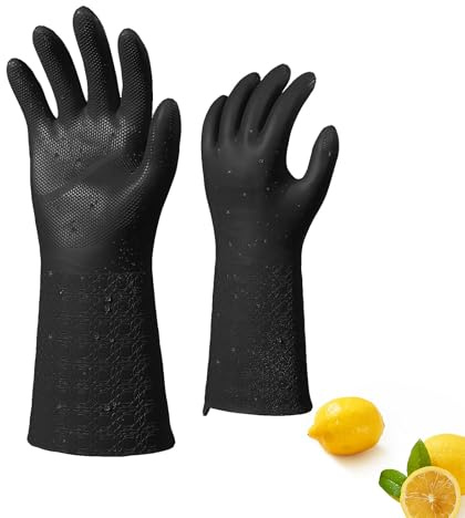 Vgo... Kemikaliebeständiga återanvändbara handskar, lätta att sätta på och ta av, non-stick, hållbara från -10 ℃ till 100 ℃, 5X mer hållbar, 3X tjockare för industriellt bruk (TP1117, svart, XL)