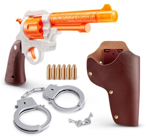 XSHOT Role Play Cowboy de ZURU – Kit de Jeu de Rôle Western avec Canon LED, 6 Munitions, Menottes et Holster, Jouet d'Extérieur pour Enfants 5+, Ados et Adultes