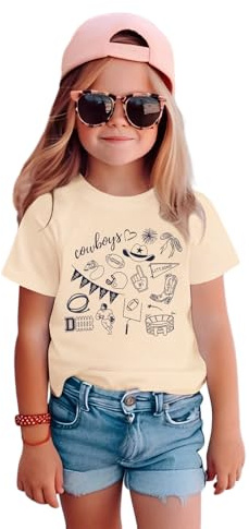 Football Shirts for Toddler Boy Girl Cowboy Game Day T-Shirt Kids Football Team Fans Tee Cute Doodle Short Sleeve Tops(Apricot,3-4T(100))