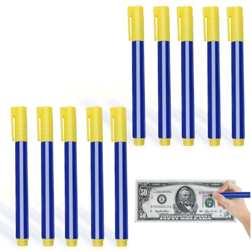 Jerhyun Stylo Billet Banque Faux Bleu, Flexible et Portable Feutre Billet de Banque Applicable Devises Telles Dollar Américain, L'euro, Livre Sterling, Yen Japonais Won Sud-Coréen (10)