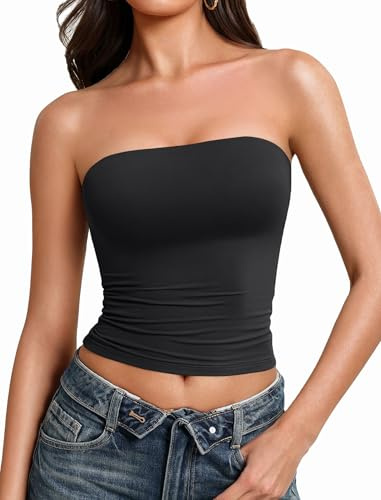 Avidlove Tube Tops for Women Going Out Tops Double Lined Sexy Crop Bandeau Strapless Basic Tank Top Slim Fit Y2K Cute Summer Trendy Outfits Black M
