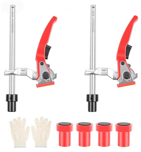TIHOOK 2 abrazaderas de mesa de acero entero con mango de palanca y 4 sujetadores antideslizantes, elemento de sujeción de 20 mm, rango de sujeción de 160 mm, ajuste rápido para mesa MFT y CNC (con