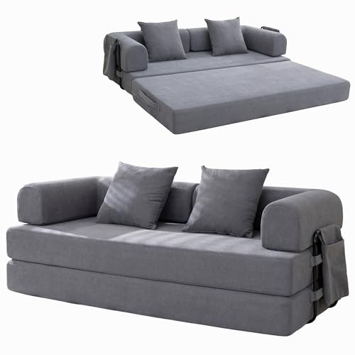 Lynna Sofa Cama 3 plazas sin Montaje – Sofa Modular autoexpandible Convertible en Cama Doble Grande, cómodo y versátil para Salones Modernos y Pisos pequeños, 200x94x70 cm (Gris Oscuro)