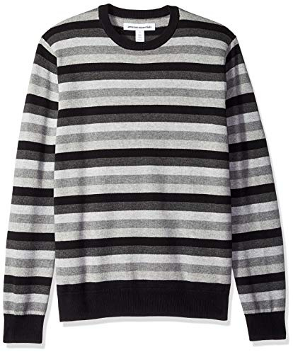 Amazon Essentials Men's Cable Knit Long-Sleeve Crewneck Sweater, 100% Cotton, Big & Tall Options Available, Black Grey Stripe, X-Large