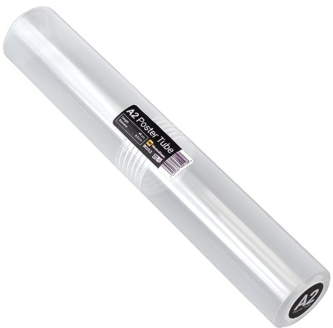 WestonBoxes A2 Clear Plastic Poster Tube, 50/50 Screw Split, 440mm | Internal length 436mm, internal diameter 65mm | Unscrews at midpoint | For A2 prints, posters, watercolour and photography