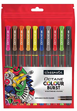 Set of 10 Classmate Octane Colour Burst Gel Pen