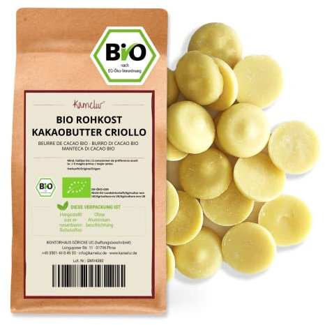 Kamelur 1kg BIO Kakaobutter kaltgepresst aus Criollo Kakaobohnen - in Lebensmittelqualität ohne jegliche Zusätze - Rohkost - Exklusive Kakao Butter als Grundlage für Schokolade oder Pralinen