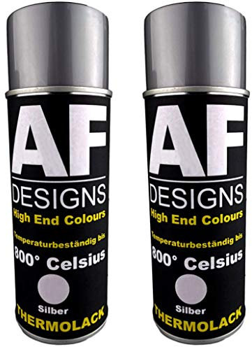 Alex Flittner Designs Vernice termica spray 2 bombolette spray per stufa, resistente al calore, 800 °C, argento, 400 ml, protegge il motore e lo scarico dalla ruggine