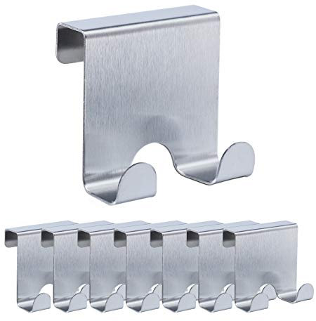 Relaxdays Türhaken 4er Set, Edelstahl, Doppelhaken, zum Einhängen, Flur, Schlafzimmer, Bad, HxBxT 6,5 x 7 x 5 cm, silber