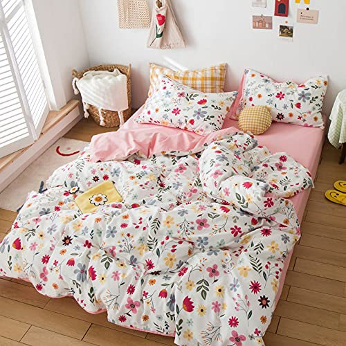 Yaofeiou Damen Mädchen Blumen Bettwäsche 135x200cm Kinderbettwäsche Wendedesign Rosa Bettwäsche Set6 2Teilig mit Kissenbezug 80x80 Blumen Bettbezug Baumwolle Cartoon Bettwaesche mit Reißverschluss