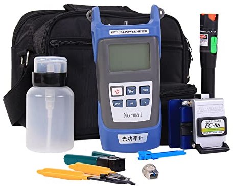 30KM FTTH Fiber Optic Tool Kit 18 in 1 with New Optical Power Meter and Visual Fault Locator and Cable Cutter, Stripping Tool, 6C Fiber Cleavage