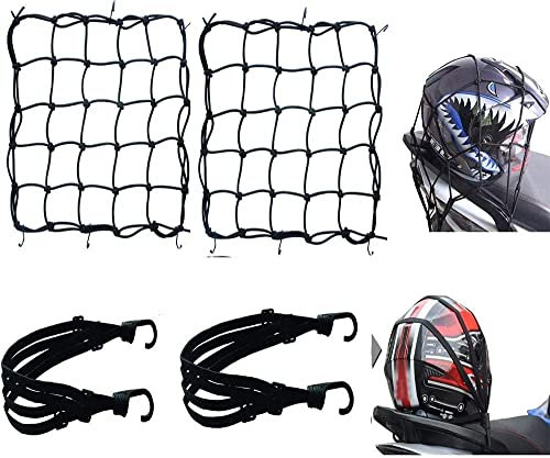 xutong Filet à Bagages Elastiques，2pcs Filet Moto, Filet Araignée Moto +2pcs Tendeur Velo Porte Bagage avec Crochet pour Vélo Moto Net Moto Filet Transport pour Fixer Casque Bagage Sac (Noir)