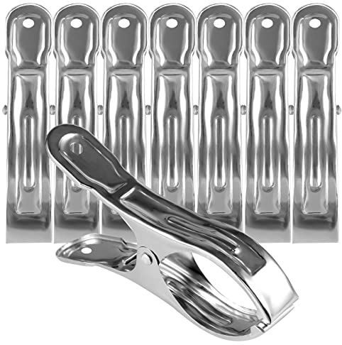 8 Pack 12cm Stainless Steel Beach Towel Clips, Silver | Large Heavy-Duty Clips, Rust-Resistant Steel, Strong Grip for Sunbeds, Quilts, Towels And Wet Clothes