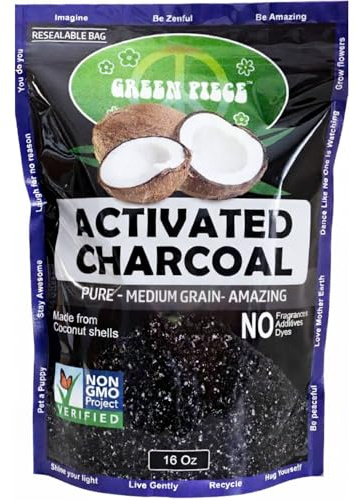 Green Piece® Activated Charcoal Pure - Medium Grain Air Purifying Bag - Kid/Pet Friendly Air/Water Fresheners - Odor Absorber - Resealable Bag - SUPER CLEAN - Made by Green Piece (1 Pound)