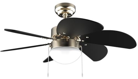 Cecotec Ventilador de Techo con Luz EnergySilence Aero 365 Gold&Wood. 50W, Diámetro 36” (92cm), 3 Velocidades, 6 Aspas Reversibles, Modo Winter-Summer, Uso Sencillo, Interruptor de Cadena
