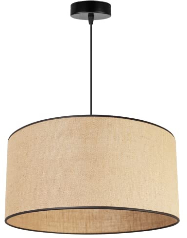 Light-Home Juta Hängelampe - Boho Deckenlampe Esszimmer und Küche - Pendelleuchte aus Metall mit Stoff Lampenschirm - ⌀ 45 cm - Klassisch 1 - Jute Schwarz Schrägband