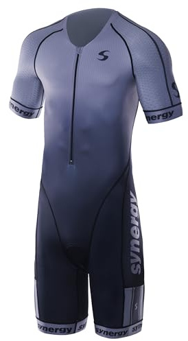 Synergy Triathlon Tri Suit - Men's Elite Short Sleeve Trisuit Cycling Skinsuit (Smoke Gray, XX-Large)