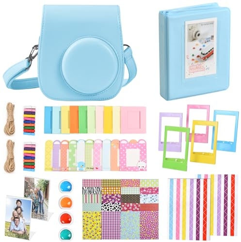 Instant Mini 12-tillbehör kompatibla med Instax Mini 12, inkluderar kamerafodral/fotoalbum/filter/vägghängande ramar/klistermärken, BLÅ, Modern