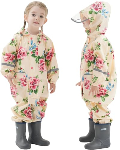 Hovkib Kids Raincoats Girls Boys Puddle Suit Hooded All In One Waterproof Rainsuit Children Lightweight Prints Muddy Suit Reusable Rain Jacket Rainwear 5-7 Years