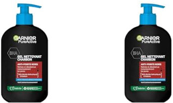 Garnier Pure Active - Gel Nettoyant Visage Anti-Points Noirs - Nettoie & Désincruste les Pores - Enrichi en Charbon Actif et Acide Salicylique - Pour Peaux à Tendance Acnéiques - 250 ml (Lot de 2)