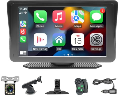 Carplay inalámbrico de 7 Pulgadas y Android Auto con cámara de Marcha atrás de 12 LED Pantalla táctil IPS portátil Receptor de Radio estéreo para automóvil con Youtube Mirror Link Bluetooth AUX