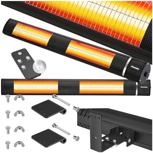 tectake® Infrarot Heizstrahler mit Fernbedienung als Wandheizung oder für Decke, outdoor und indoor, Wärmelampe hängend für Terrasse, Infrarotheizung Camping, elektro Wärmestrahler 3000W