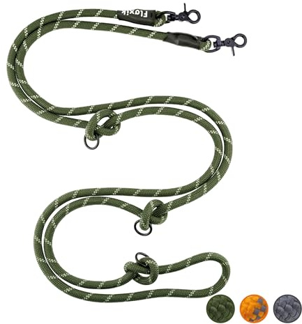 Floxik Premium Führleine für Hunde grün | Hundeleine 3m verstellbar | Tauleine für kleine & mittelgroße Hunde | Robuste und stilvolle Umhängeleine für euer gemeinsames Outdoorabenteuer