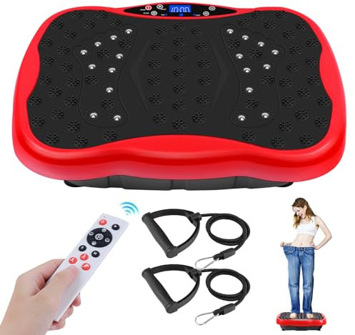 Vibration Plate Exercise Machine, Health & Fitness Full Body Vibration Platform, Portable Vibration Plate Platform for Weight Loss Home Fitness, Lymphatic Drainage, w/Resistance Bands+Remote
