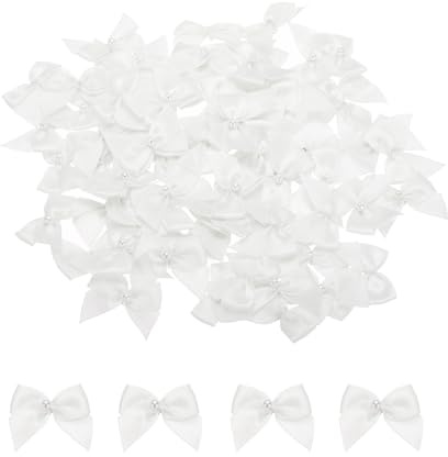 QUARKZMAN 60 st mini vit pärlband rosett 1 tum band blomma gör-det-själv skapelse applikationer hårbåge sömnad bröllop fest juldekoration