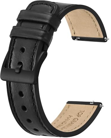 BISONSTRAP Leder Armband, Klassisches Ölgewachstes Leder, Uhrenarmband für Herren und Damen, Schnellverschluss, 22mm, Schwarz (Schwarze Schnalle)