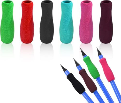 6Pcs Colour Special Supplies Foam Pencil Grips Soft Foam for Adults,Open Slip Insert Pen Paint Brush Holder Ergonomic Right Left-Handed Use for Education and Handwriting, Drawing, Office Supplies