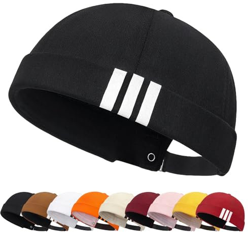 Enwokran Brimless Docker Cap Baumwolle Verstellbar Beanie UV-Schutz Seemannsmütze Hafenmütze Street Casual Matrosenmütze Schädeldecke Mütze (Schwarz)