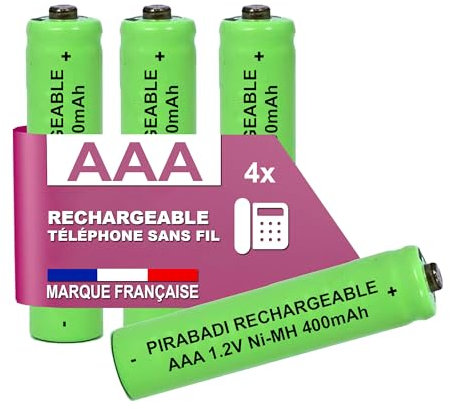 4 pilas recargables 400 mAh 1,2 V NI-MH | AAA LR03 LR3 R03 R3 H03 H3 | Compatible con Reemplazo de teléfono fijo inalámbrico para Philips PANASONIC GIGASET ALCATEL Siemens DECT