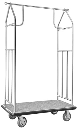 VEVOR Carrello Portavaligie per Hotel, Capacità di Carico di 362 kg Carrello Trasporto Portavaligie con Ponte in Moquette Grigia e Ruote in Gomma da 152,4 mm per Hotel, Condomini, Resort, Argento