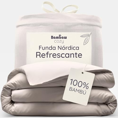 Bambaw Copripiumino singolo 155x220 bambù, Lenzuola antiacaro anallergiche e sostenibili, Copripiumino bambu traspirante, Lenzuola autunnali e invernali, Biancheria da letto elegante (Sabbia)