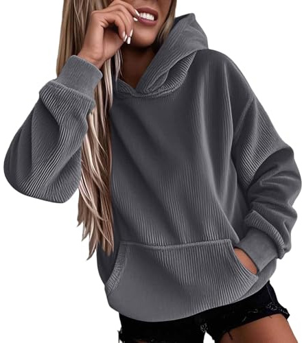 ZTFYKLIN Sweat à Capuche Femme Sweatshirt Oversize Velours Côtelé Pull Décontractées Automne Hiver avec Poche Vetement Manches Longues Grande Taille Hoodie Sport Confortable pour Femmes Loungewear