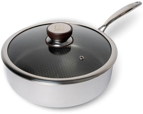 HENSSLERS® Sautepfanne 26cm mit Deckel [FÜR ALLE HERDARTEN INKL. INDUKTION] - Sauteuse Edelstahl - Pfanne Hoher Rand - Schmorpfanne mit Deckel für Induktion - Tiefe Pfanne mit Antihaftbeschichtung